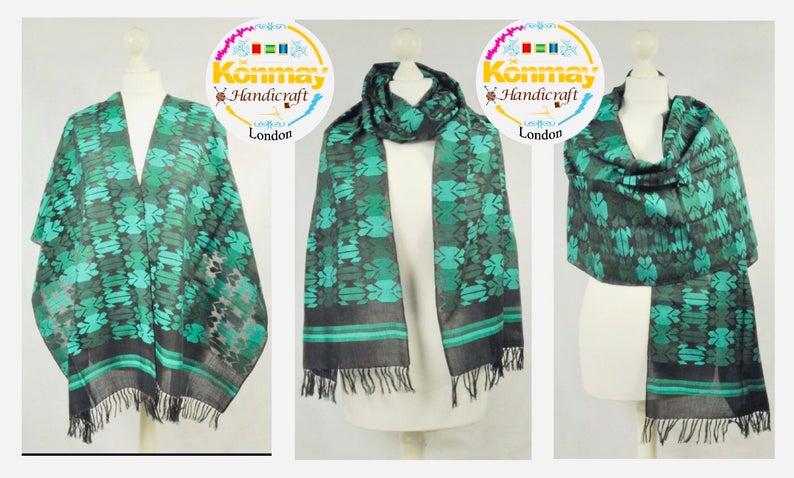 Handmade Personalised Initials Welf-Inlay Designed Cotton Scarf - Konmay London