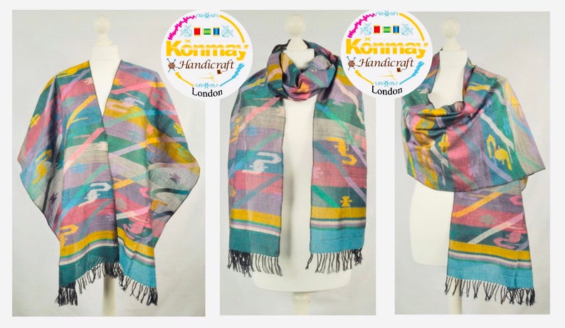 Handmade Personalised Initials Welf-Inlay Designed Cotton Scarf - Konmay London