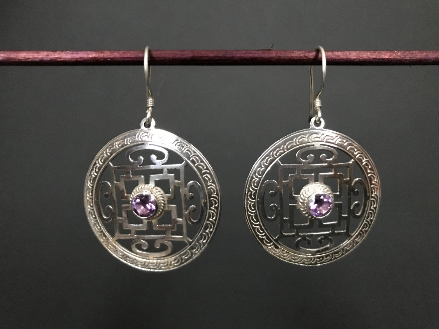 Handmade Mandala Amethyst/ Turquoise Silver Earrings - Konmay London
