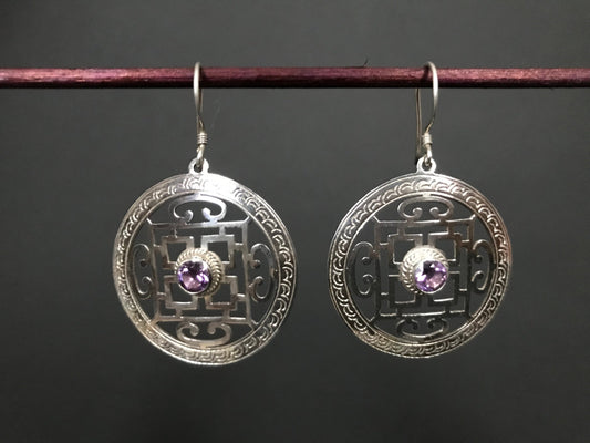 Handmade Mandala Amethyst/ Turquoise Silver Earrings - Konmay London