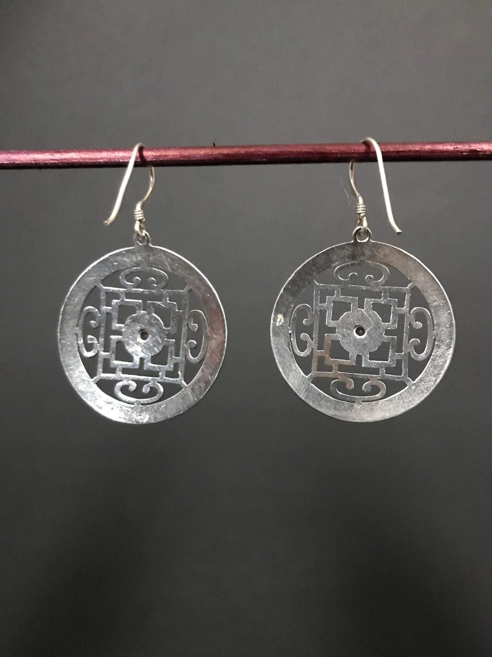 Handmade Mandala Amethyst/ Turquoise Silver Earrings - Konmay London