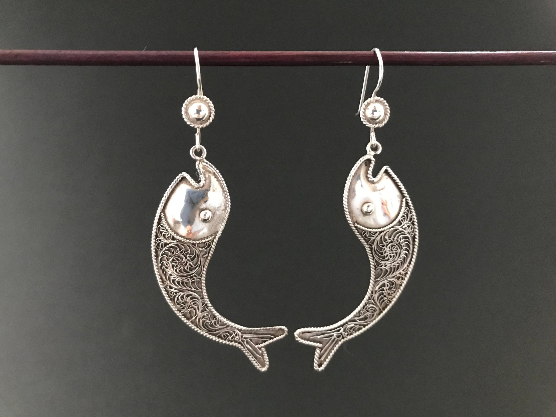 Handmade Filigree Fish Silver Earrings - Konmay London