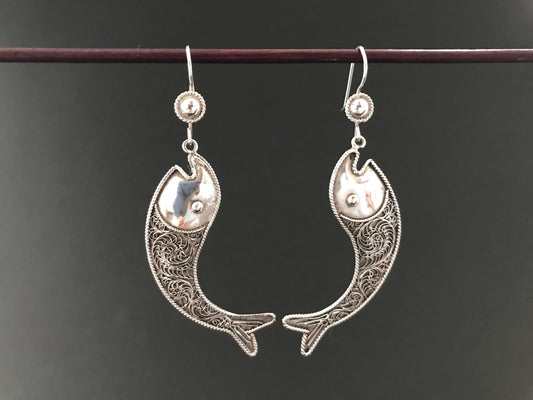 Handmade Filigree Fish Silver Earrings - Konmay London