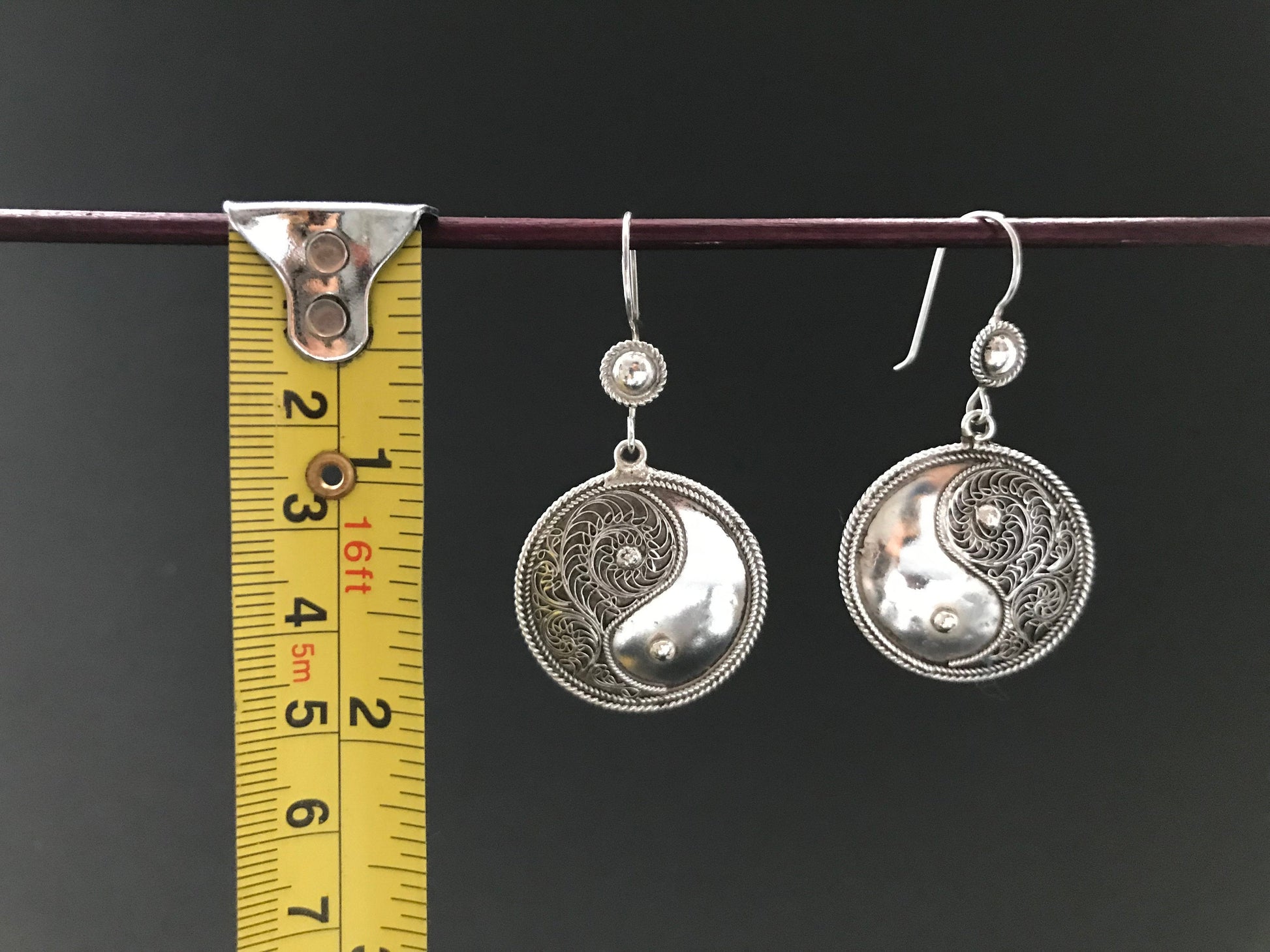 Handmade Filigree Yin Yang Dangle Silver Earrings - Konmay London