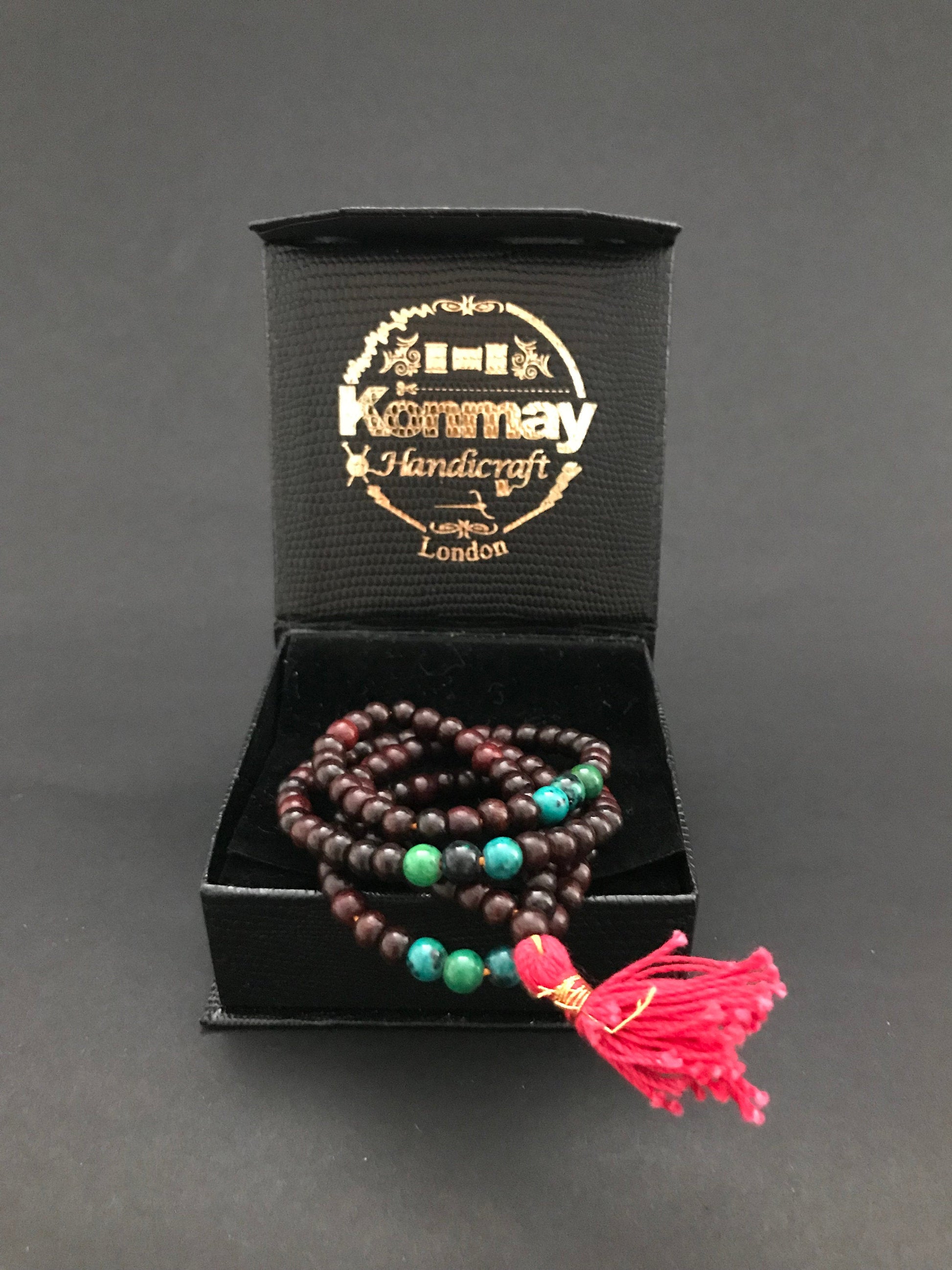 Handmade Chrysocolla Red Sandalwood Mala - Konmay London