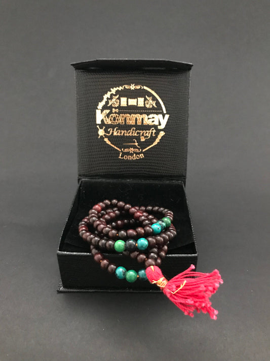 Handmade Chrysocolla Red Sandalwood Mala - Konmay London