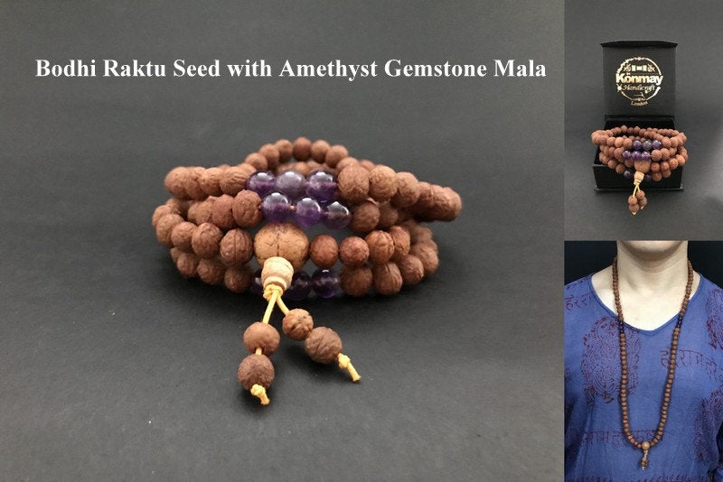Bodhi Raktu Seeds Amethyst Mala - Konmay London