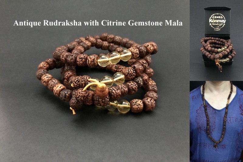 Antique Rudraksha & Citrine Mala - Konmay London