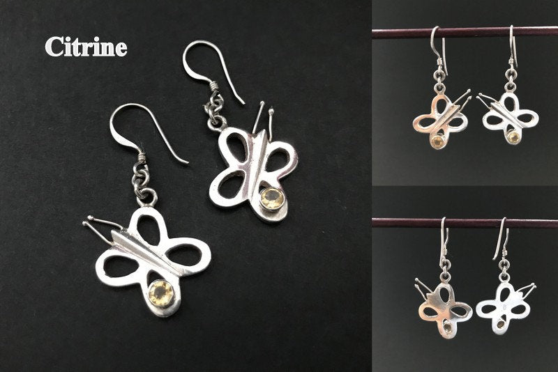 Handmade Butterfly Amethyst/ Citrine/ Garnet Silver Earrings - Konmay London