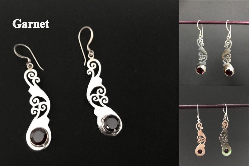 Handmade Foral Stencil Cut Amethyst/ Garnet/ Peridot Earring - Konmay London