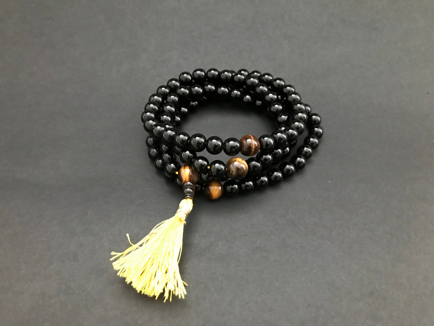 Black Glass Tigereye Mala - Konmay London