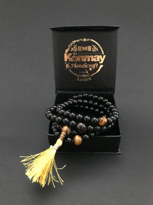 Black Glass Tigereye Mala - Konmay London