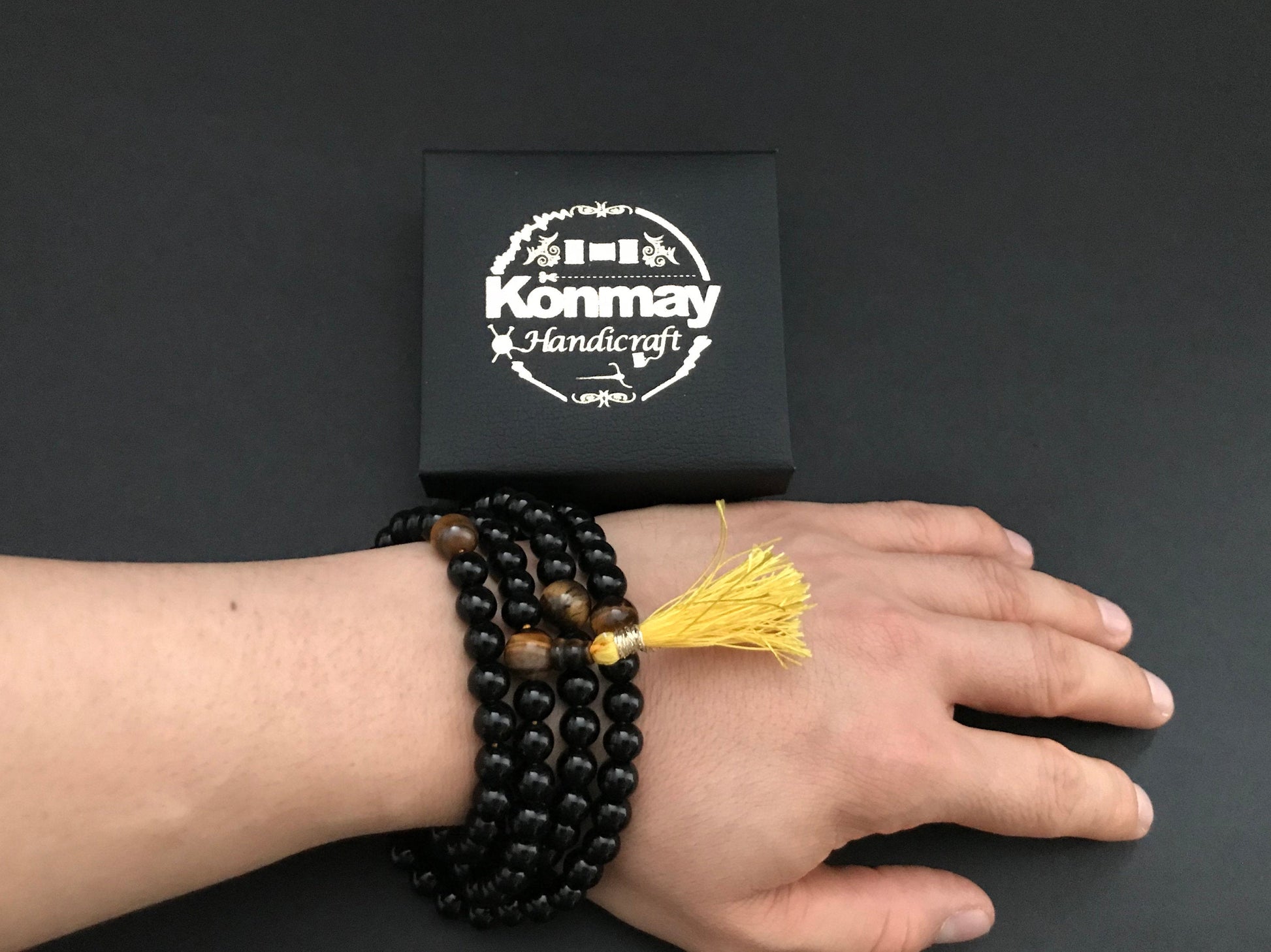 Black Glass Tigereye Mala - Konmay London