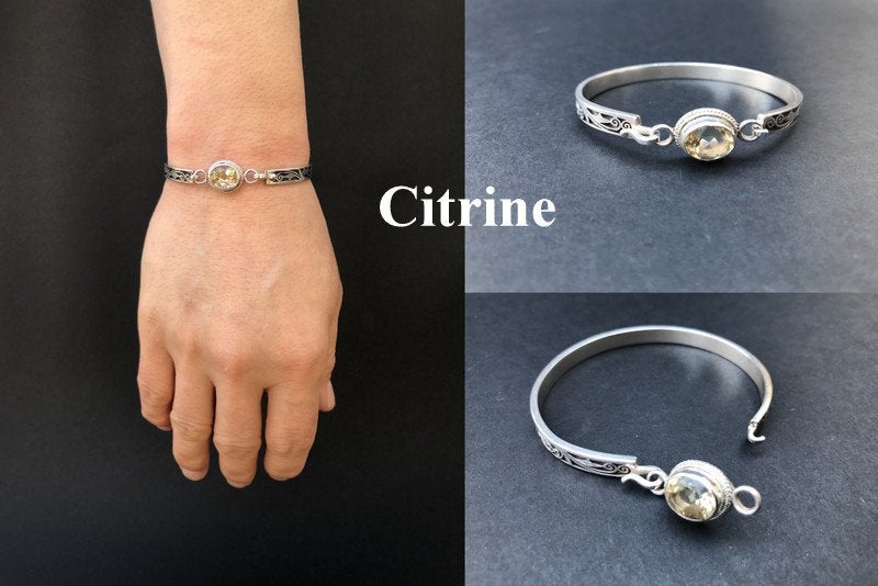 Handmade Floral Stencil Carved Net Amethyst/Citrine/Garnet Silver Bracelet - Konmay London