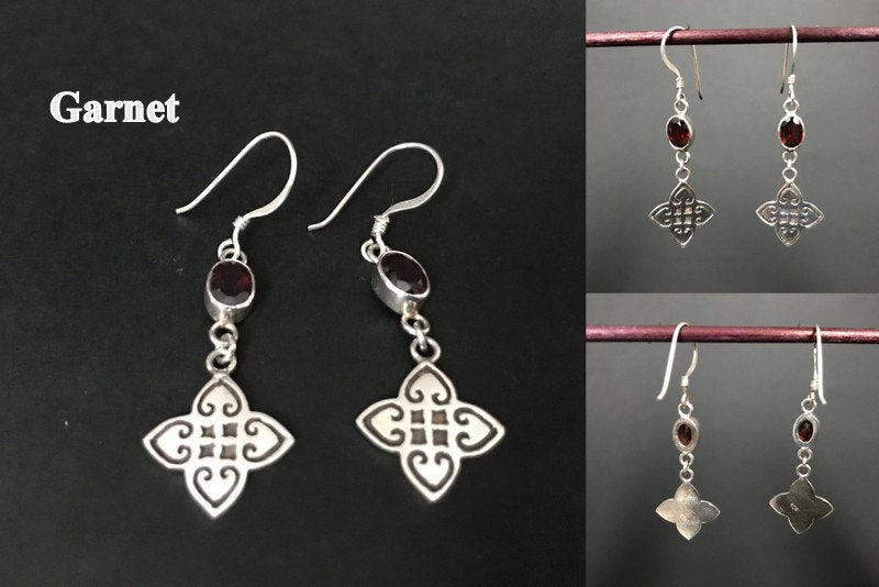 Handmade Close Net Design Amethyst Citrine Garnet Earrings - Konmay London