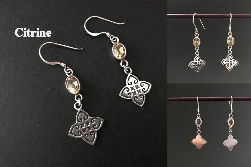 Handmade Close Net Design Amethyst Citrine Garnet Earrings - Konmay London