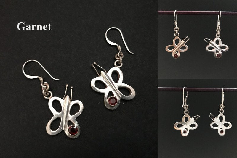 Handmade Butterfly Amethyst/ Citrine/ Garnet Silver Earrings - Konmay London