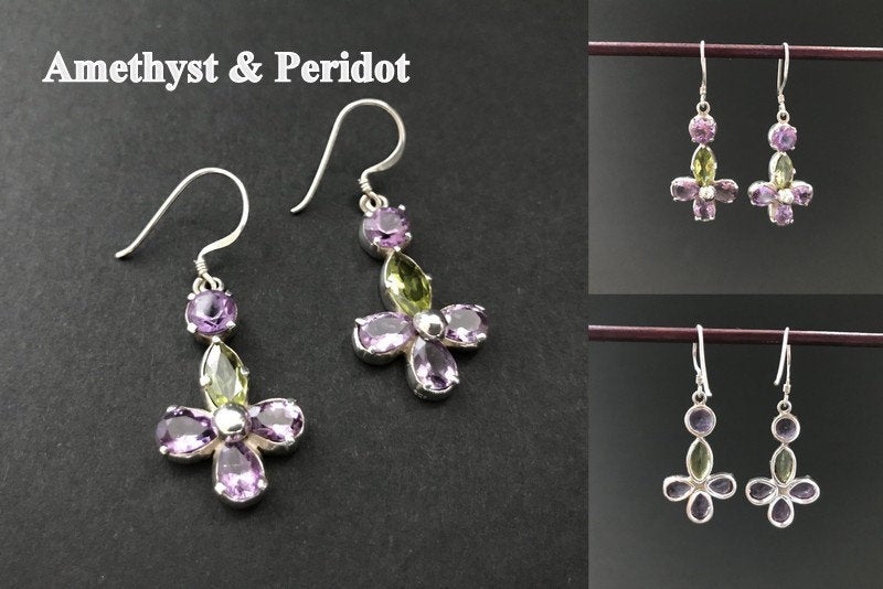 Handmade Amethyst & Peridot/ Citrine/ Garnet Earrings - Konmay London