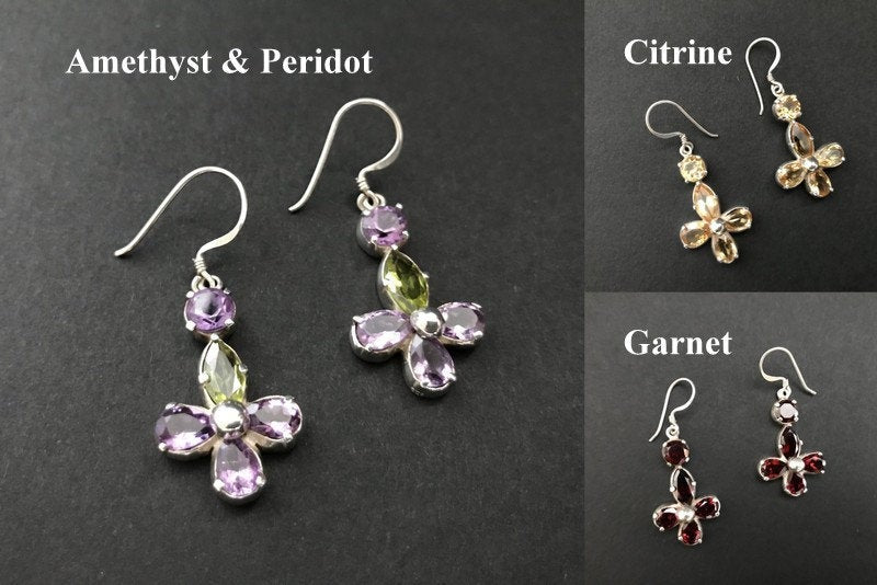 Handmade Amethyst & Peridot/ Citrine/ Garnet Earrings - Konmay London