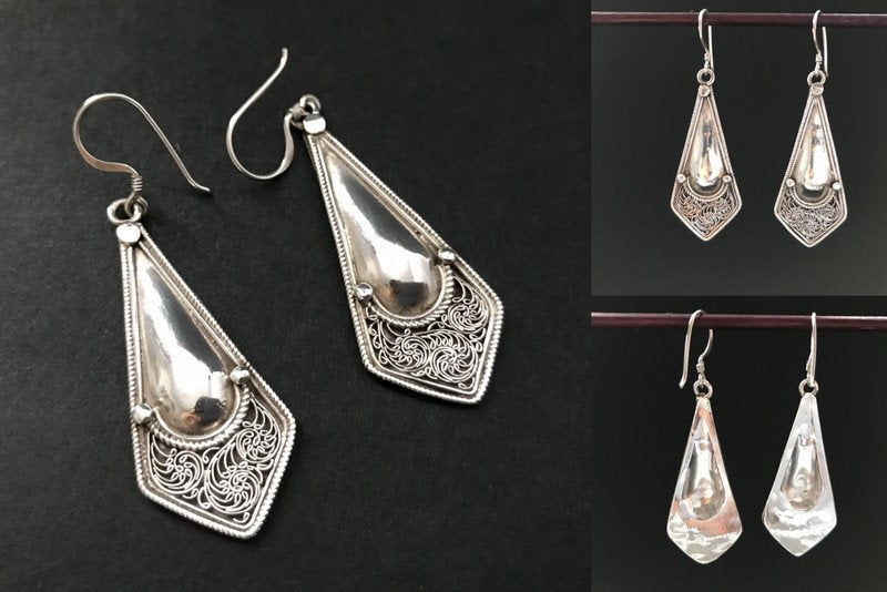 Handmade Floral Filigree Silver Earrings - Konmay London