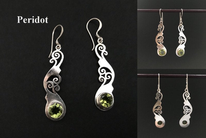 Handmade Foral Stencil Cut Amethyst/ Garnet/ Peridot Earring - Konmay London