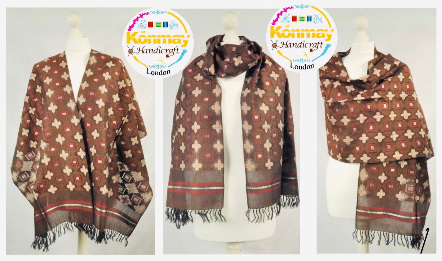 Handmade Personalised Initials Welf-Inlay Designed Cotton Scarf - Konmay London