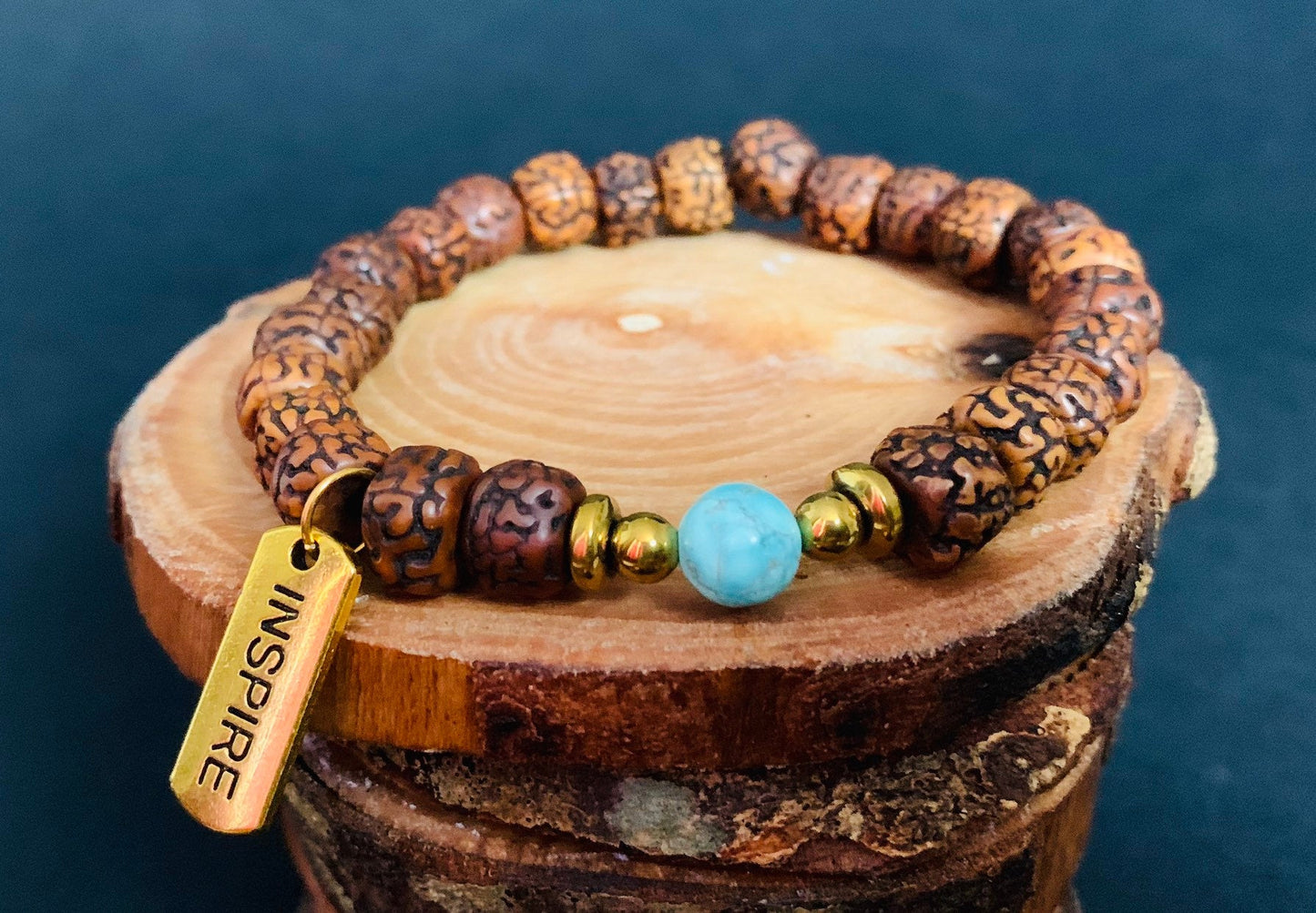 Rudraksha Turquoise Inspire Charm Mens Bracelets - Konmay London