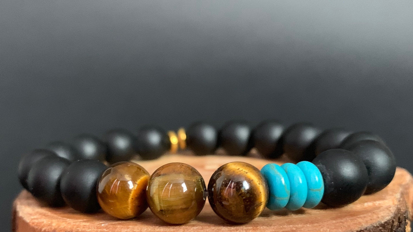 Onyx Tiger Eye Turquoise Hematite Mens Bracelets - Konmay London