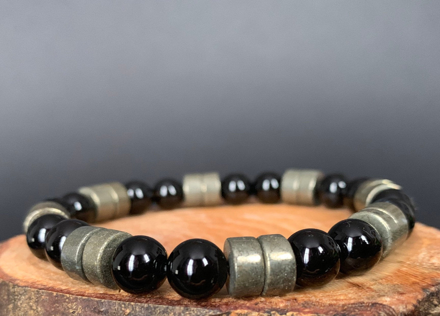 Handmade Personalise Initials Onyx Pyrite Men Women Bracelet - Konmay London