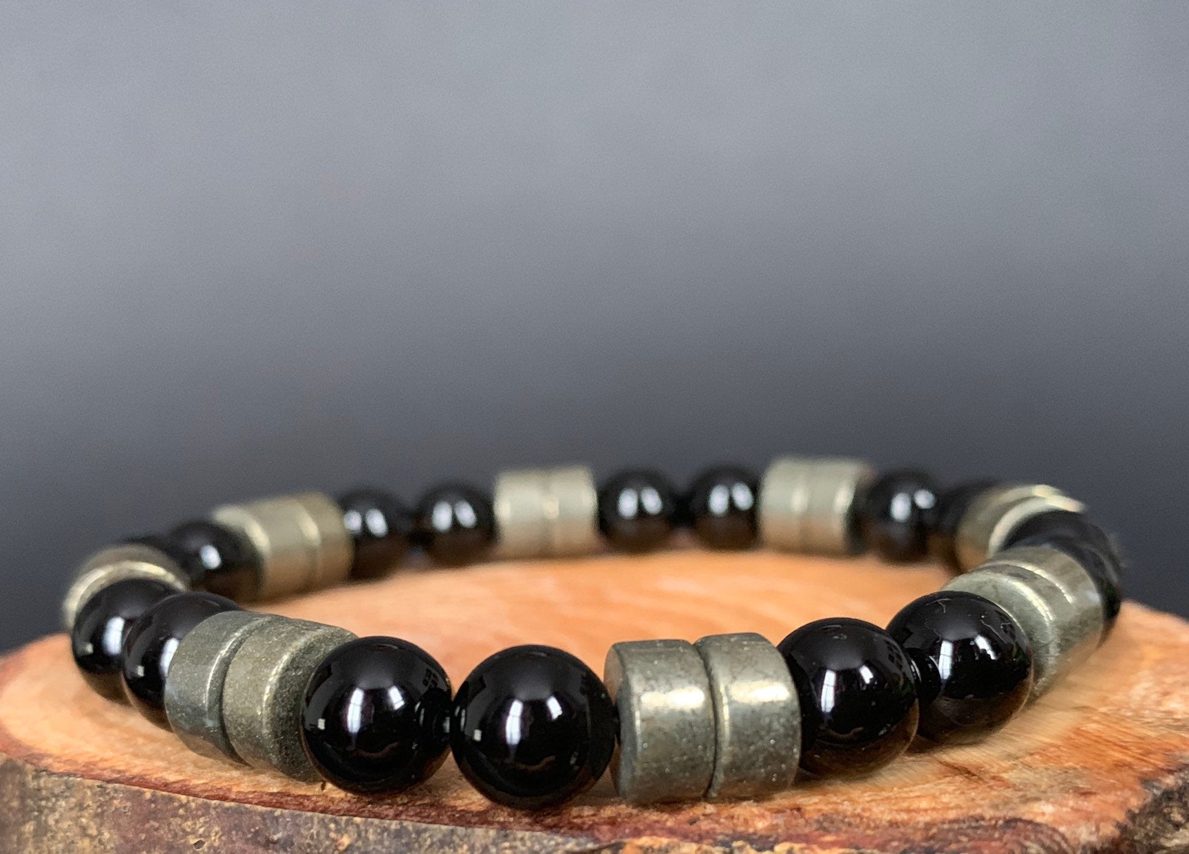 Handmade Personalise Initials Onyx Pyrite Men Women Bracelet - Konmay London