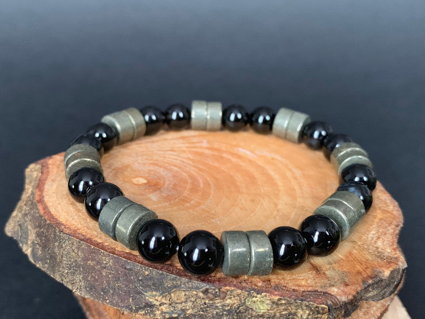 Handmade Personalise Initials Onyx Pyrite Men Women Bracelet - Konmay London
