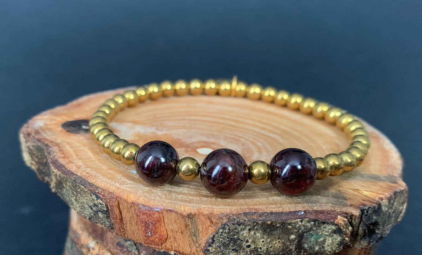 Garnet Gold Hematite Metal Heart Charm Womens Bracelets - Konmay London