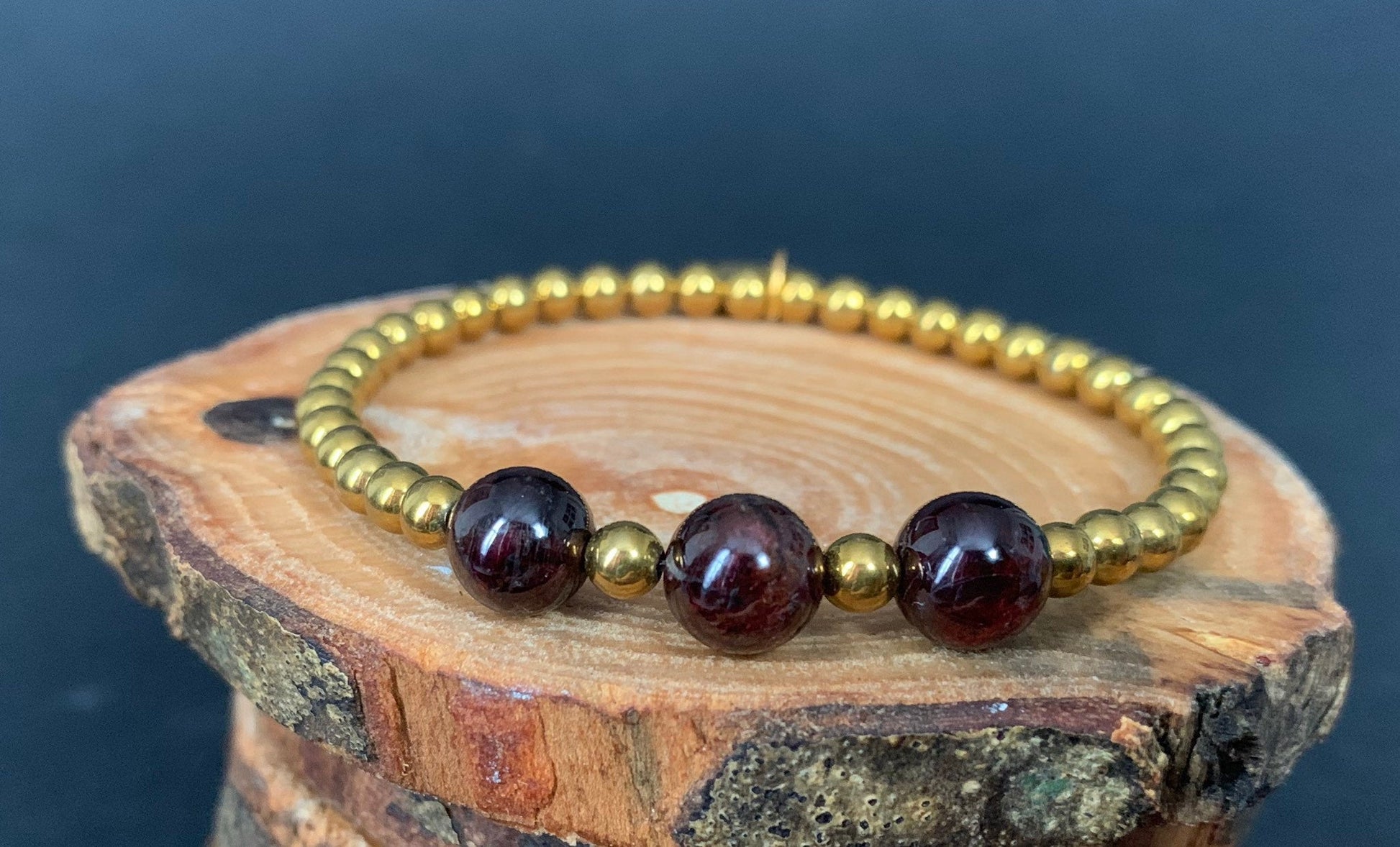 Garnet Gold Hematite Metal Heart Charm Womens Bracelets - Konmay London