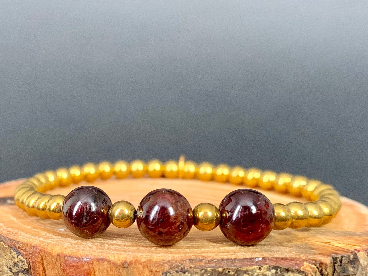 Garnet Gold Hematite Metal Heart Charm Womens Bracelets - Konmay London