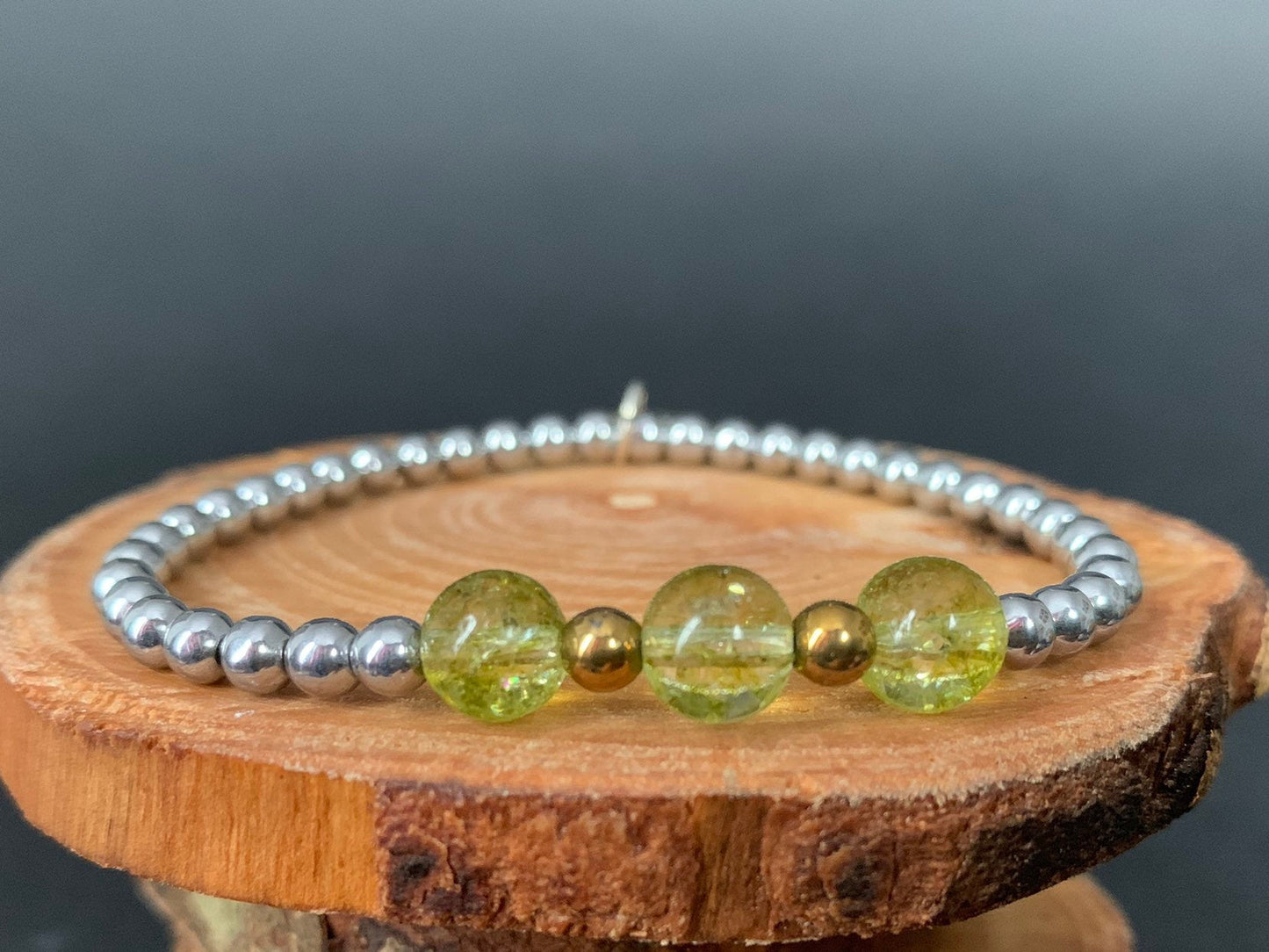 Peridot Hematite Metal Heart Charm Womens Bracelets - Konmay London