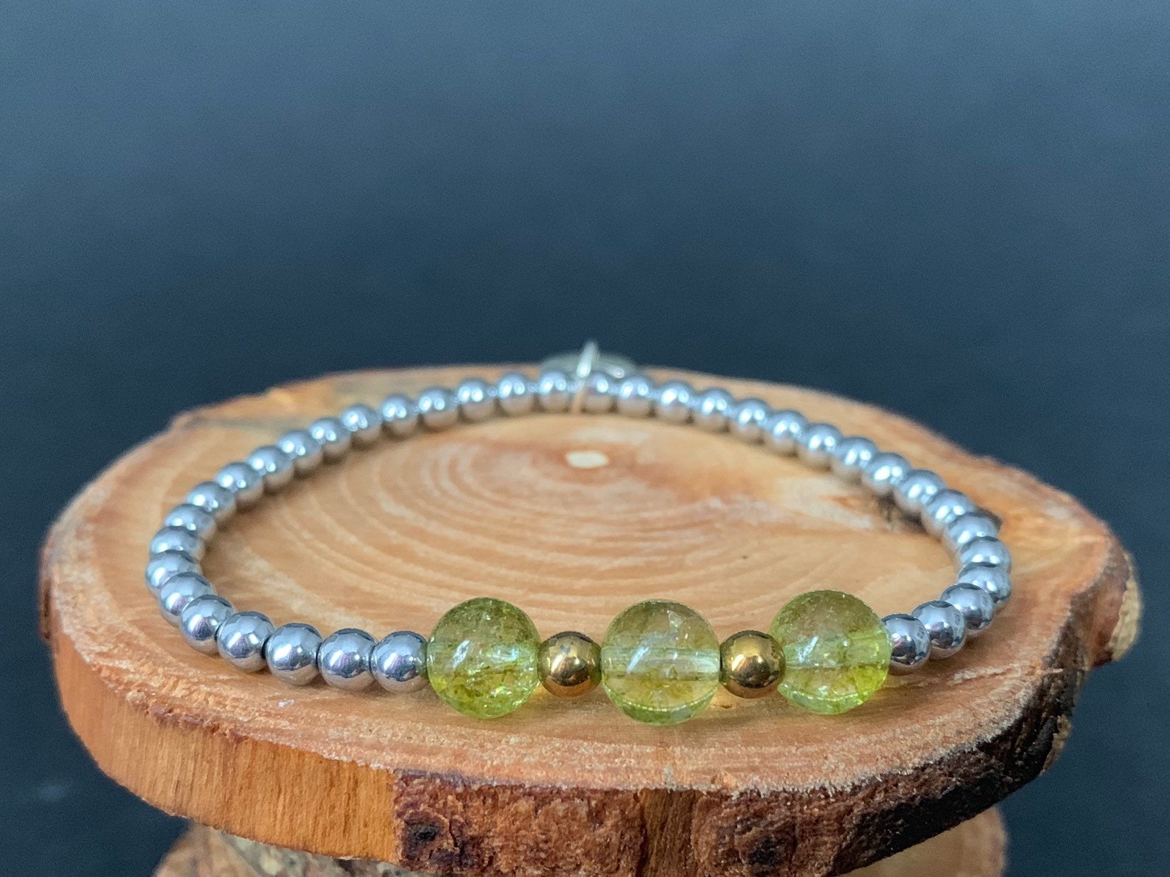 Peridot Hematite Metal Heart Charm Womens Bracelets - Konmay London