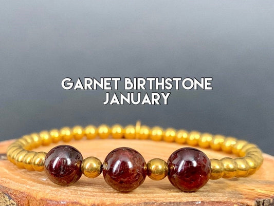 Garnet Gold Hematite Metal Heart Charm Womens Bracelets - Konmay London