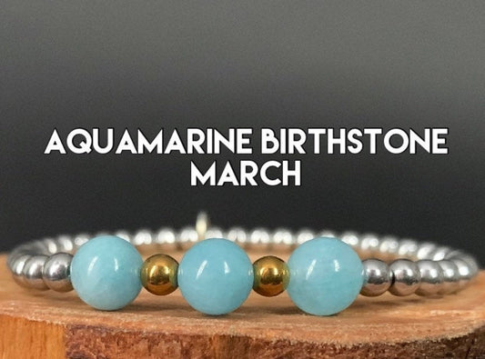 Aquamarine Hematite Metal Heart Charm Womens Bracelets - Konmay London