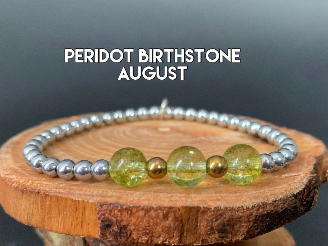 Peridot Hematite Metal Heart Charm Womens Bracelets - Konmay London