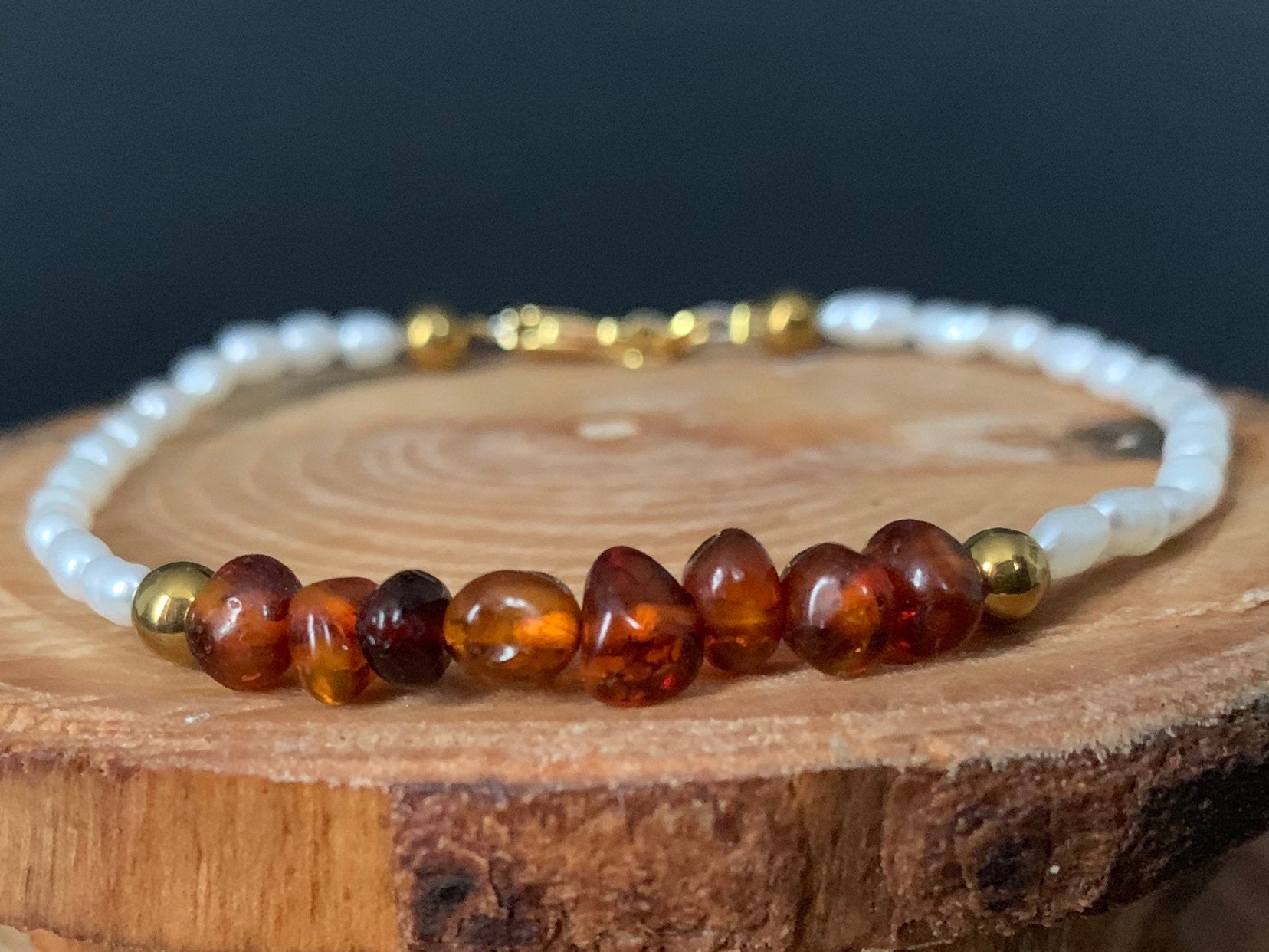 Amber Pearl Hematite Womens Bracelets - Konmay London