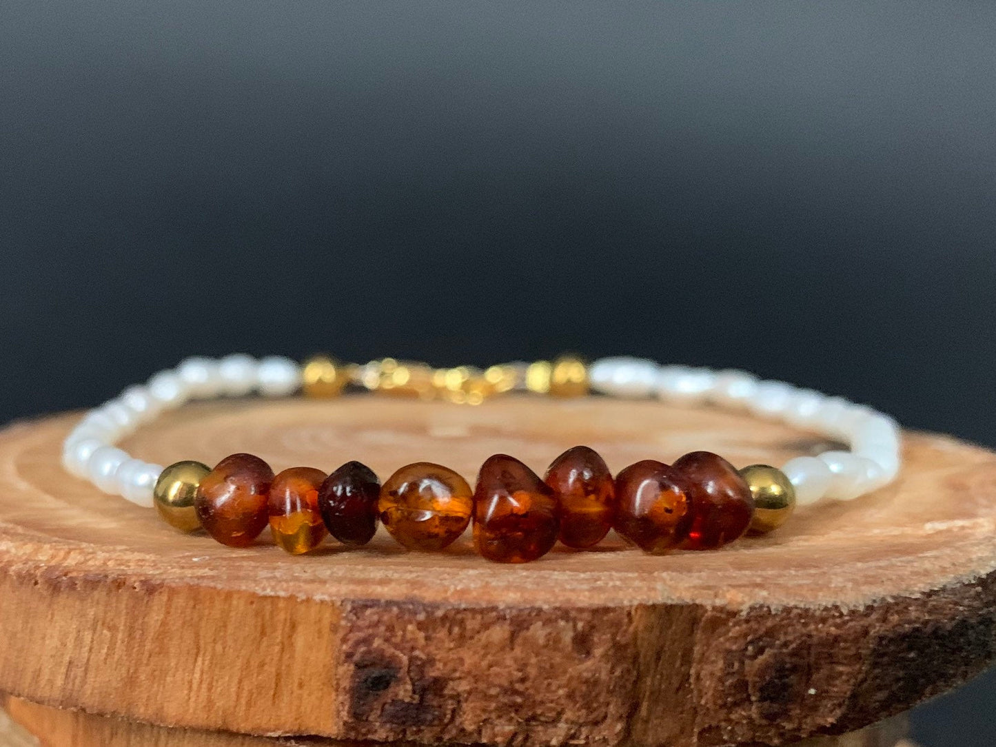 Amber Pearl Hematite Womens Bracelets - Konmay London