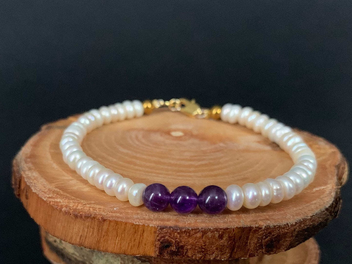 Amethyst Pearl Hematite Womens Bracelets - Konmay London