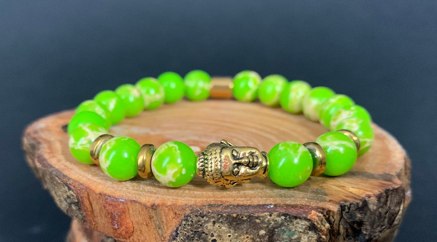 Handmade Buddha Beads Imperial Jasper Hematite Bracelet - Konmay London