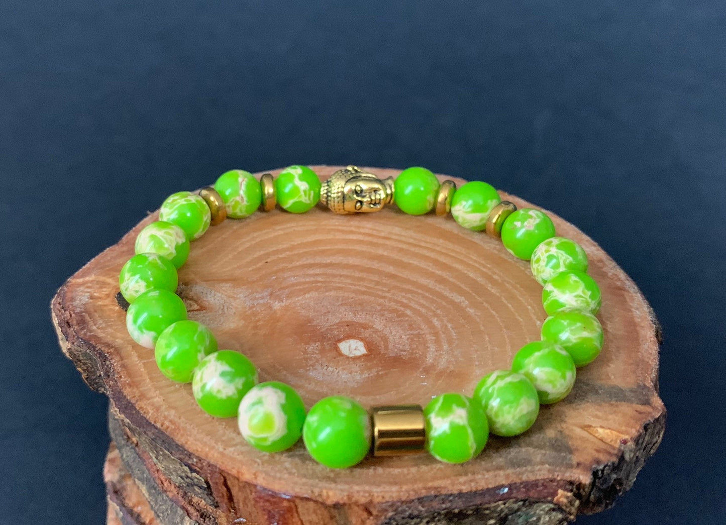 Handmade Buddha Beads Imperial Jasper Hematite Bracelet - Konmay London
