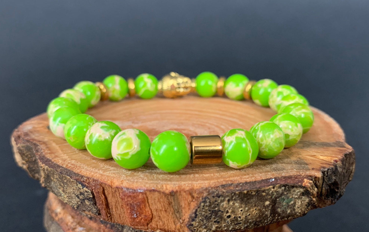 Handmade Buddha Beads Imperial Jasper Hematite Bracelet - Konmay London