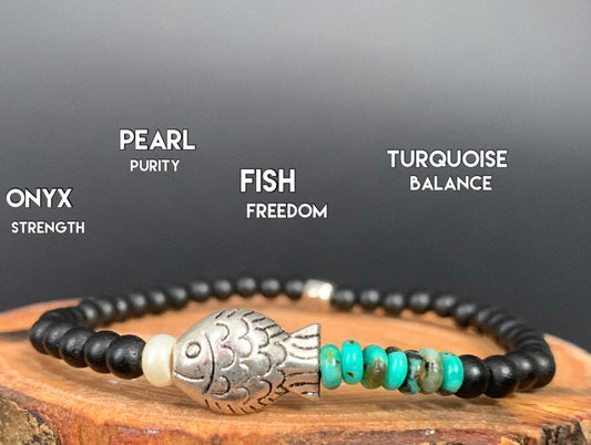 Handmade Turquoise Fish Pearl Stretch Beaded Bracelet - Konmay London