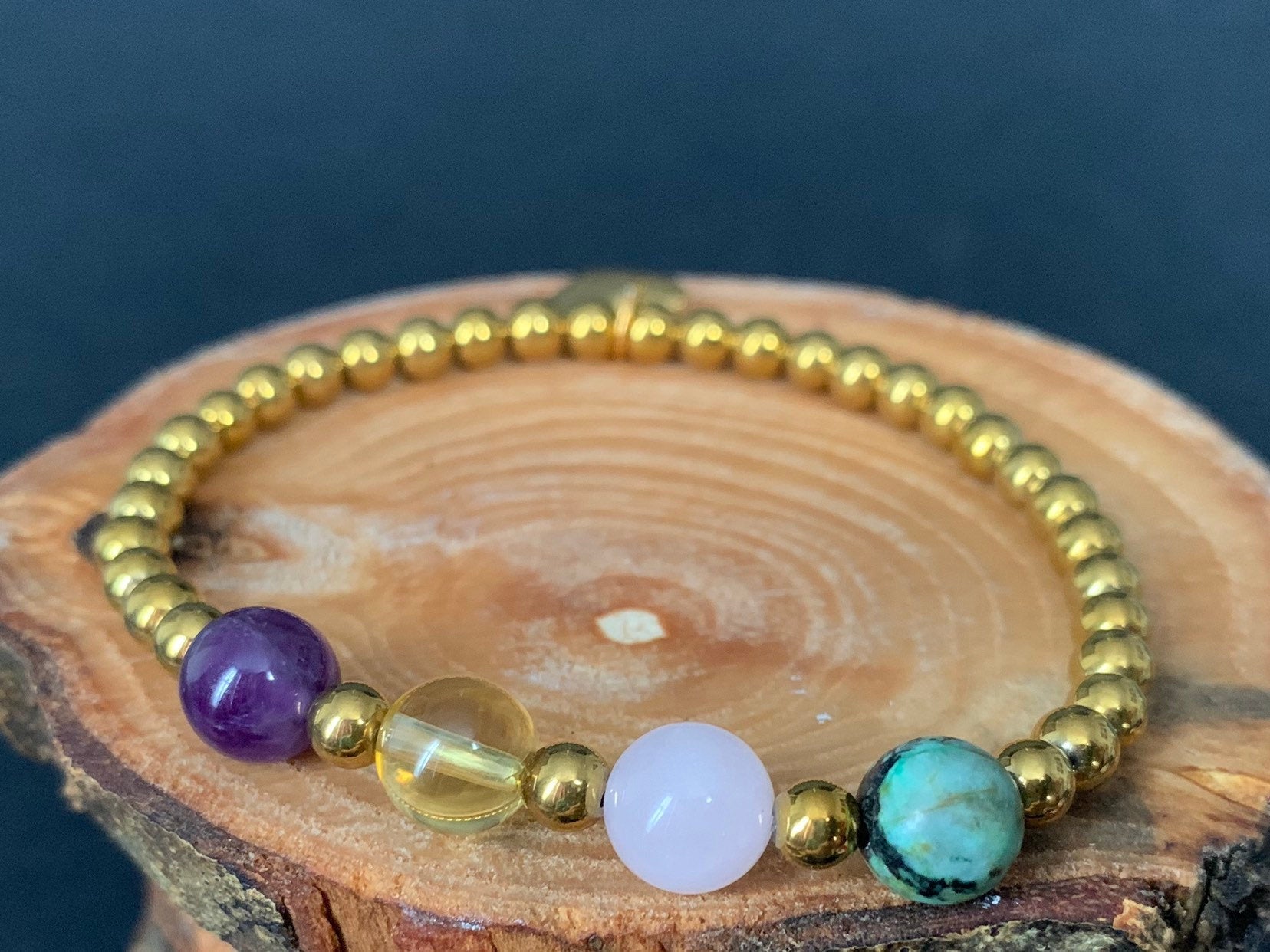Amethyst Citrine Rose Quartz Turquoise Hematite Womens Bracelets - Konmay London