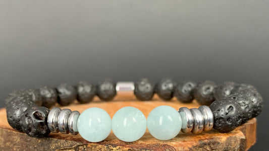 Aquamarine Lavarock Hematite Mens Bracelets - Konmay London