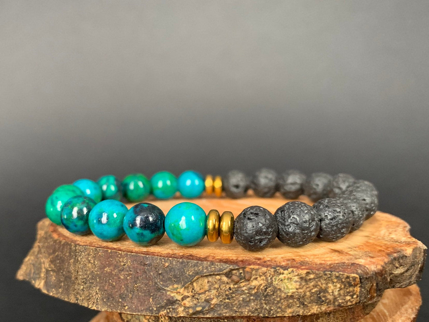 Chrysocolla Lavarock Hematite Mens Bracelets - Konmay London
