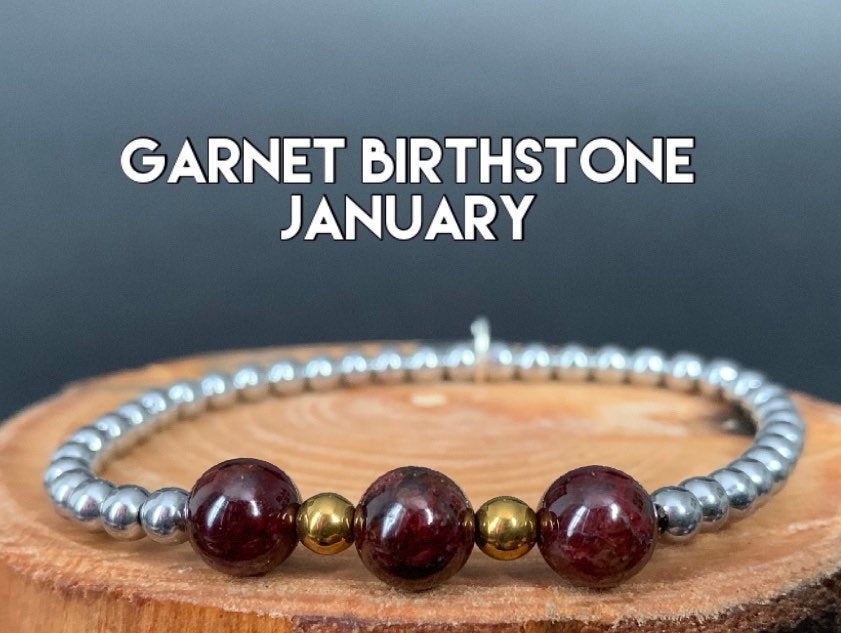 Garnet Hematite Metal Heart Charm Womens Bracelets - Konmay London